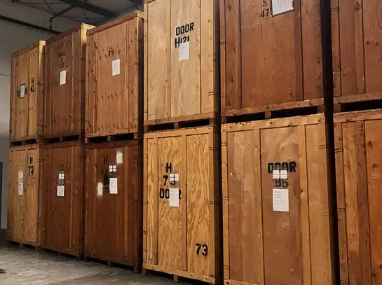 Wooden storage vaults inside a Humboldt Moving & Storage warehouse
